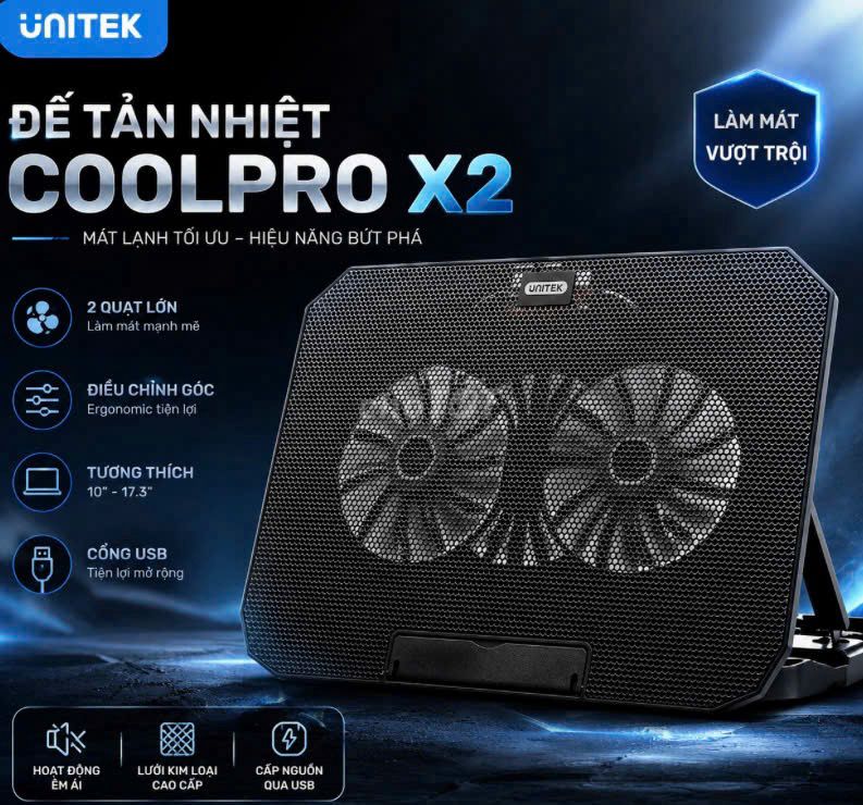 Đế tản nhiệt Unitek Coolpro X2 Đen. Mua bán Phụ kiện (Màn hình, Chuột...) tại Thành phố Thủ Đức Tp Hồ Chí Minh được đăng bởi KHO SỈ COMPUTER HCM hình 1