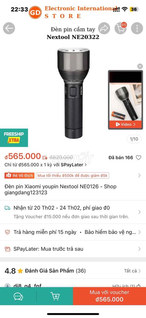 Đèn chính hãng xiaomi nextool siêu sáng chưa sài