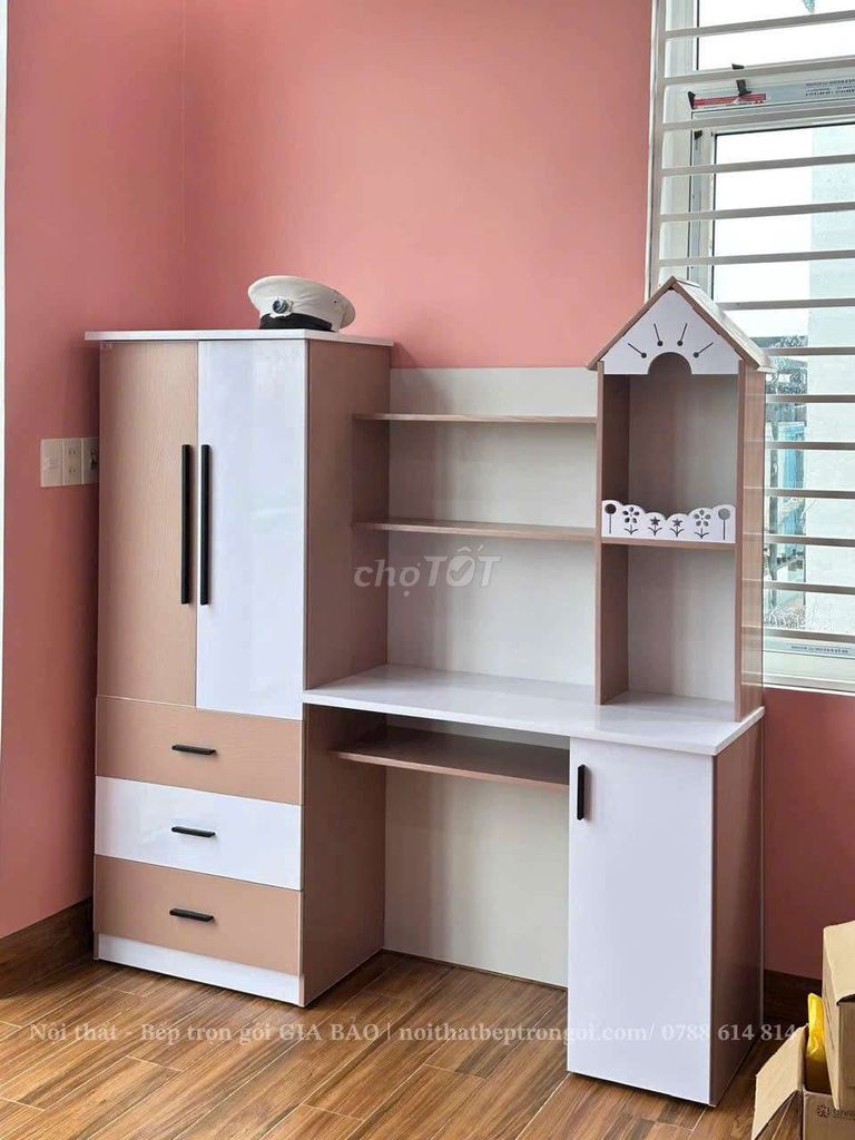 Tủ áo kèm bàn học Nhựa Đài Loan Nâu, Trắng. Mua bán Mẹ và bé tại Quận Thanh Khê Đà Nẵng được đăng bởi Nội Thất Gia Bảo hình 1