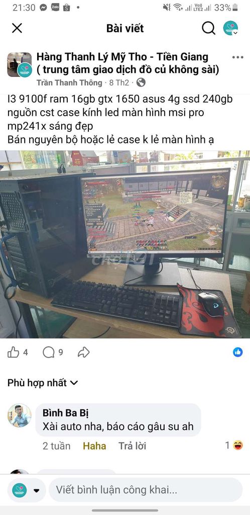 Máy tính để bàn i3-9100F 16GB/240GB. Mua bán Máy tính để bàn tại Thành phố Mỹ Tho Tiền Giang được đăng bởi Thông hình 1