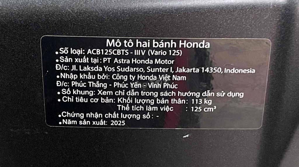 Honda Vario Ver 3 125/2025. Mua bán Xe máy tại Thành phố Vũng Tàu Bà Rịa - Vũng Tàu được đăng bởi Cao Trí hình 18