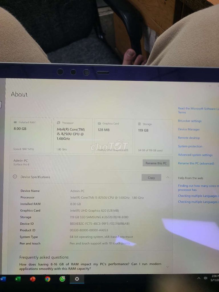 Microsoft Surface Pro 6 i5 8GB/128GB. Mua bán Laptop tại Thành phố Thủ Đức Tp Hồ Chí Minh được đăng bởi Long hình 1