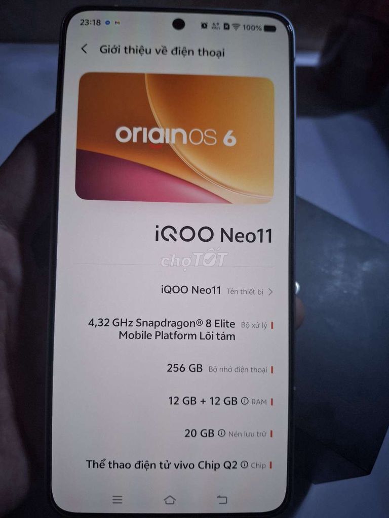 Vivo iQOO Neo 11 256GB Xám. Mua bán Điện thoại tại Huyện Bình Chánh Tp Hồ Chí Minh được đăng bởi Hoàng mẫn  hình 1