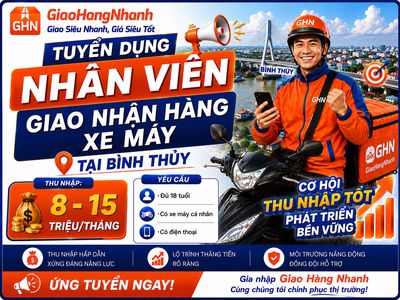 [BÌNH THỦY-CẦN THƠ] TUYỂN DỤNG SHIPPER GIAO HÀNG
