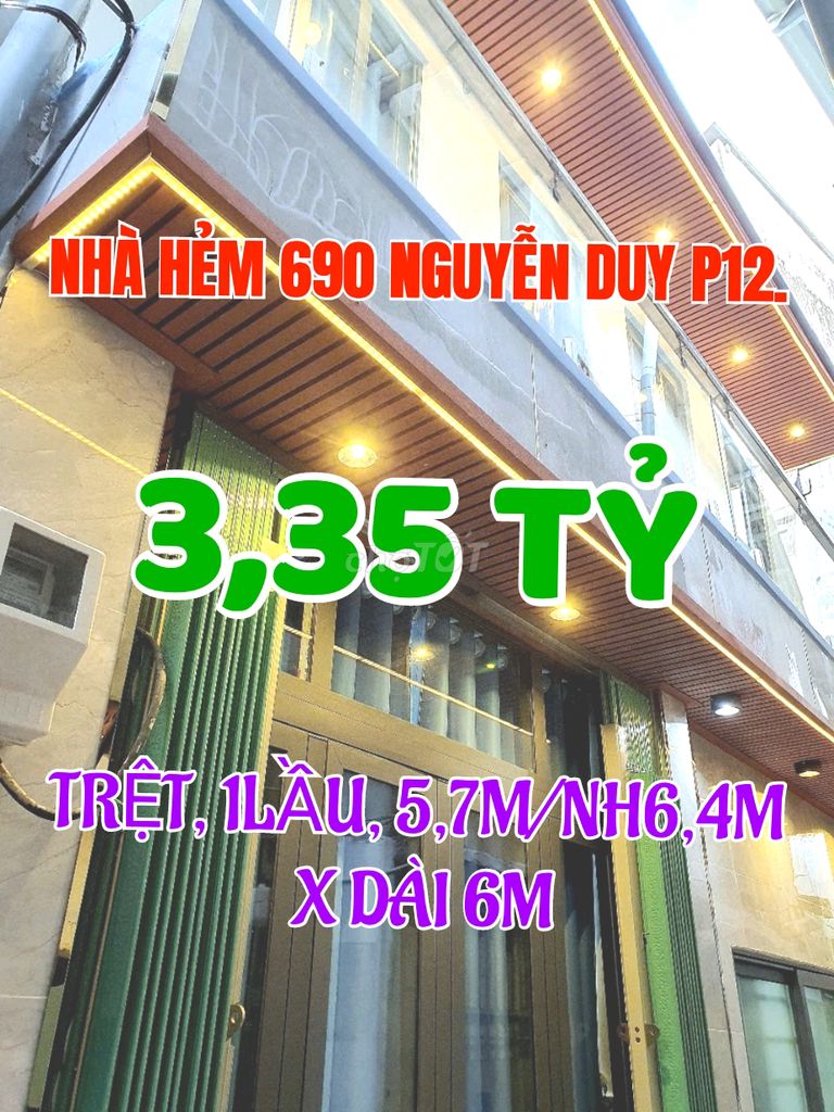 Nhà Hẻm 690 Nguyễn Duy, P12, Q8, 1trệt, 1lầu, 5,7m/NH 6,38m x D5,8m,