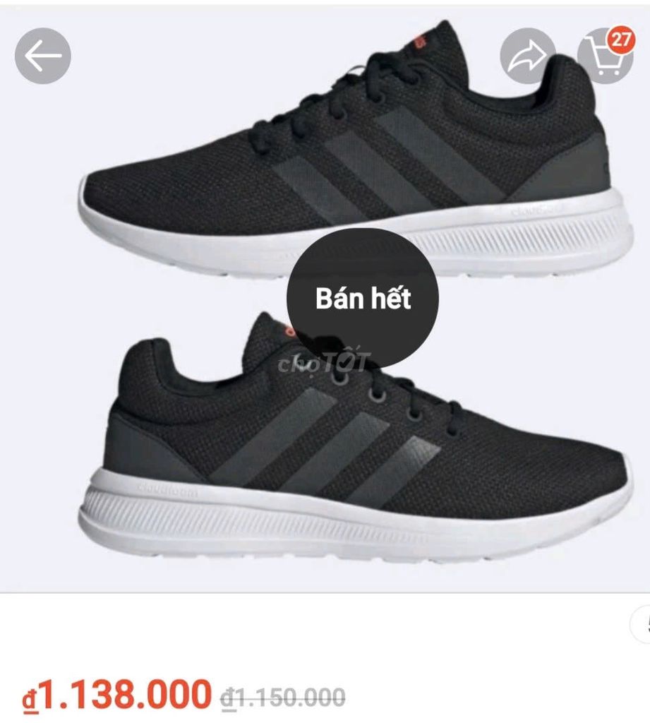 Giày Adidas Sneaker Đen Sz 42 Nguyên Hộp, tag