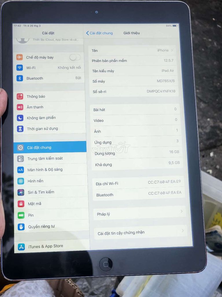 IPad Air nguyên zin toàn bộ. Mua bán Máy tính bảng tại Quận 8 Tp Hồ Chí Minh được đăng bởi Thiên Hòa mobile  hình 2
