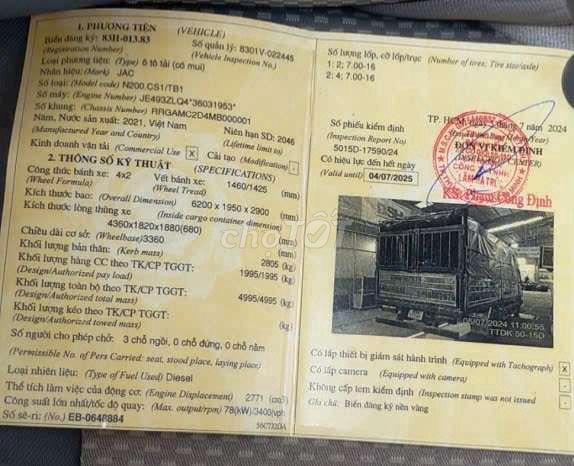 Bán jac n200 2021 tải 1t995 thùng 4m360. Mua bán Xe tải, xe ben tại Thành phố Thuận An Bình Dương được đăng bởi hồng thanh hình 6