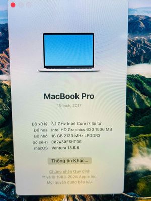 macbook Pro 15inch 2017  - I7/16/512 vga rời 4gb