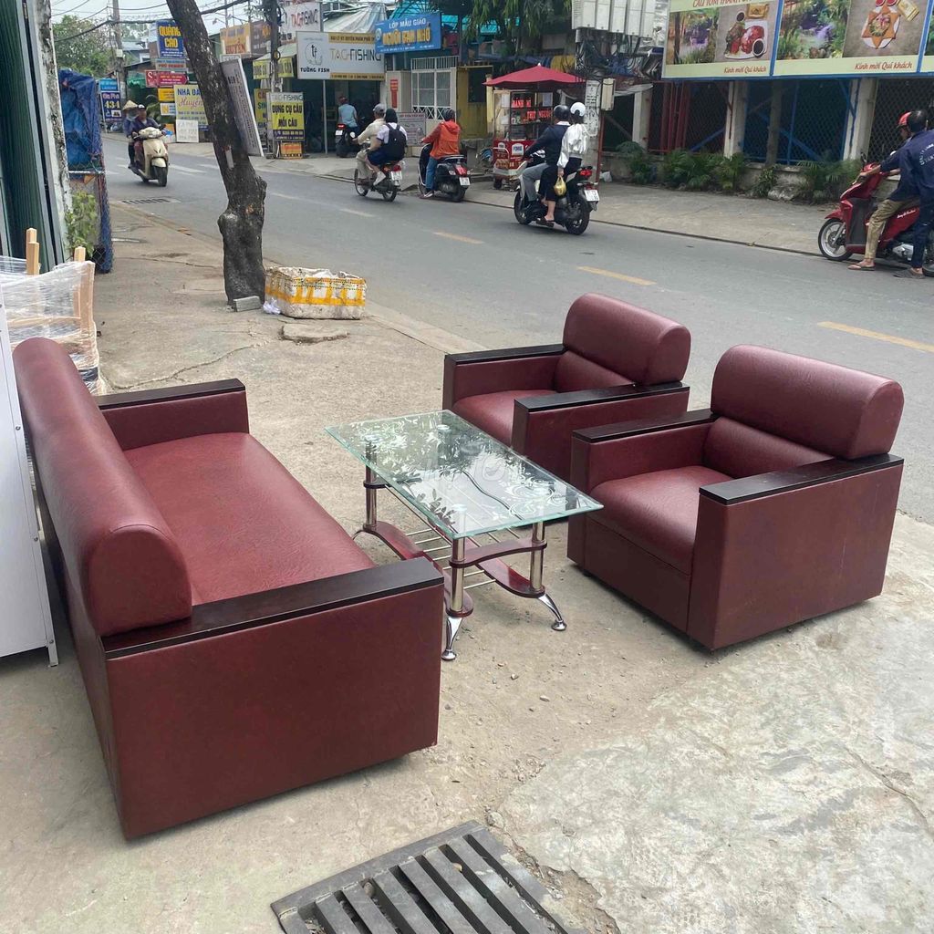 thanh lý bộ sofa da simili cũ 4 món