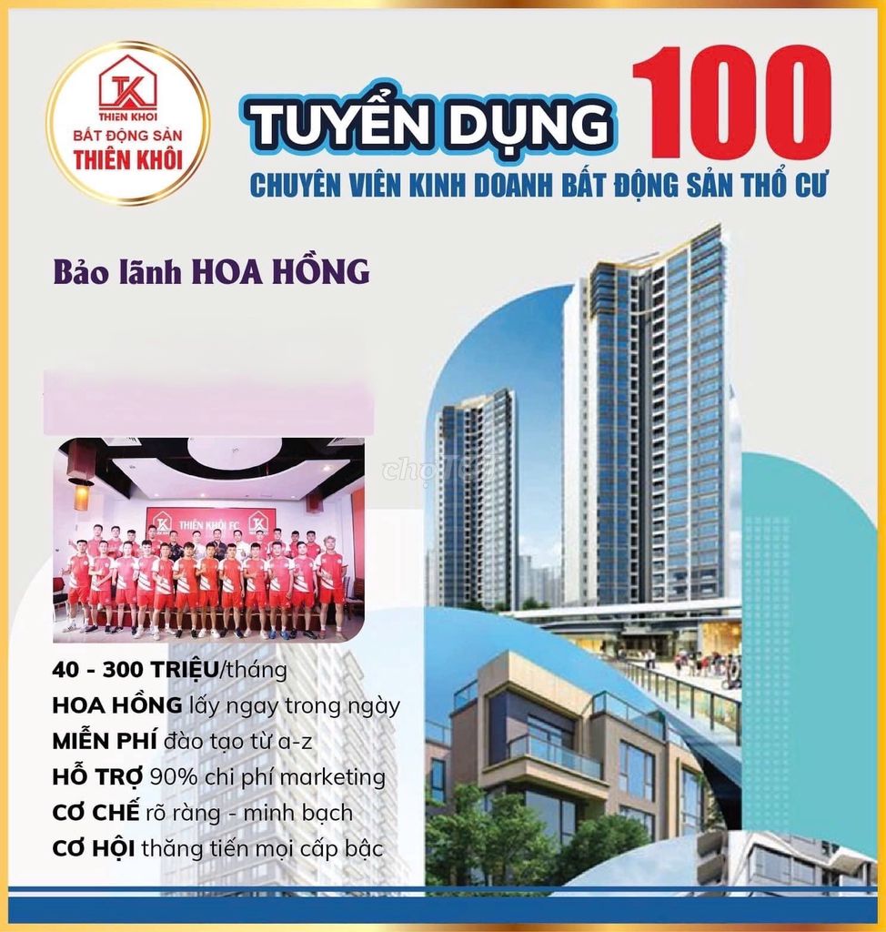 Tuyển dụng 100 NVKD môi giới bất động sản thổ cư!