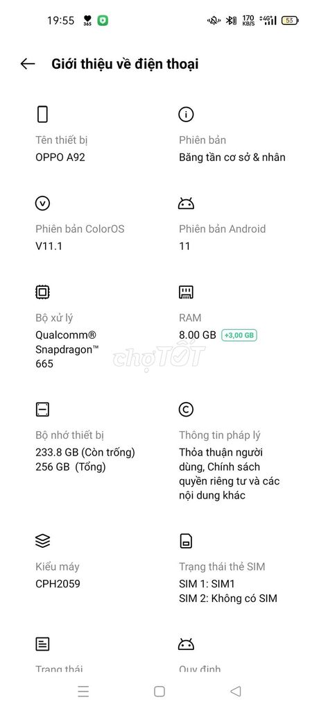 OPPO A92 8GB/256GB. Mua bán Điện thoại tại Quận Tân Bình Tp Hồ Chí Minh được đăng bởi QA hình 1