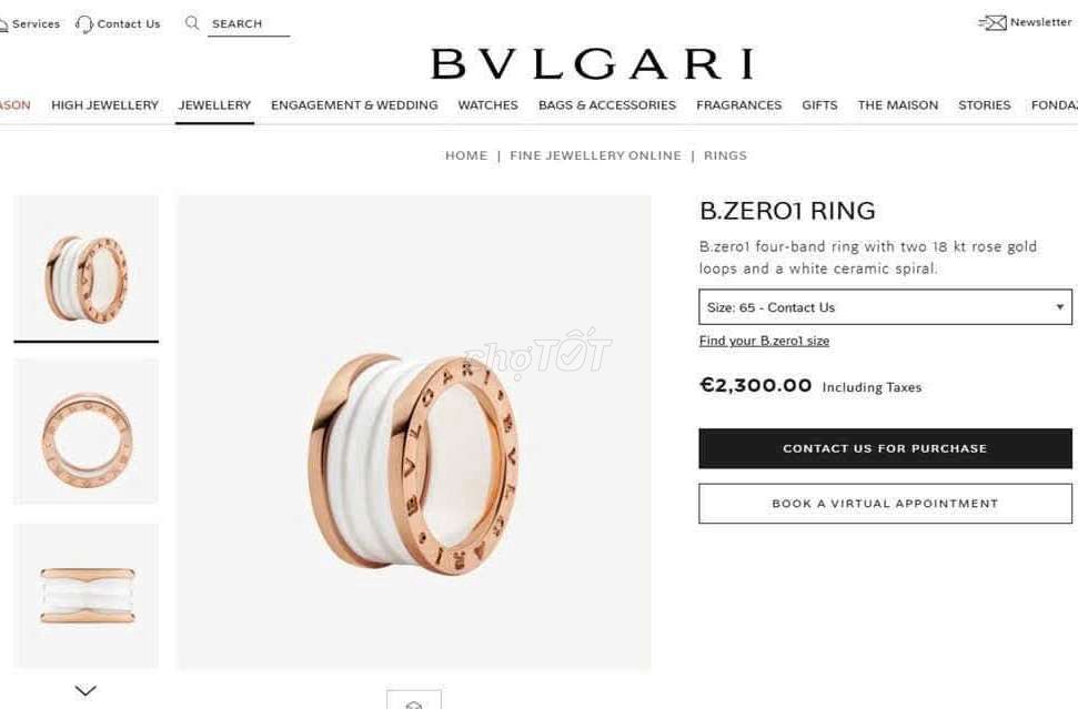 Nhẫn Nam BVLGARI vàng hồng 18k Au 750 chính hãng