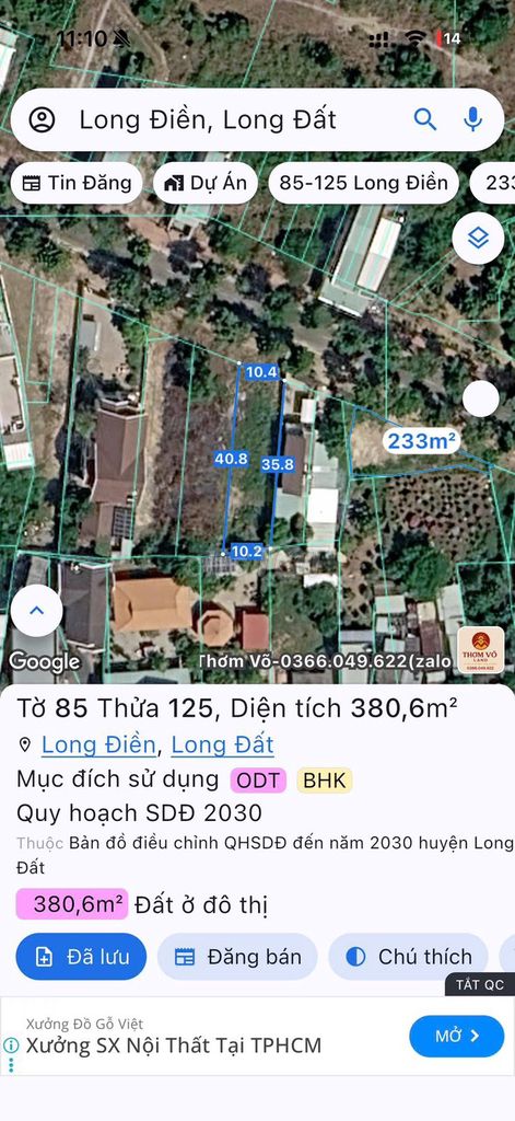 Bán lô đất biệt thự đơn lập - Trung tâm Phường Long Điền 2027