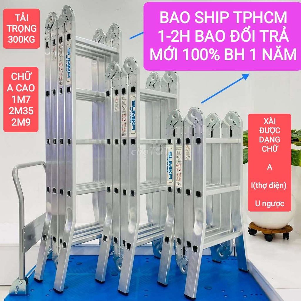 Thang gấp chữ A 1m7 2m35 2m9 - Thang xếp 4 đoạn