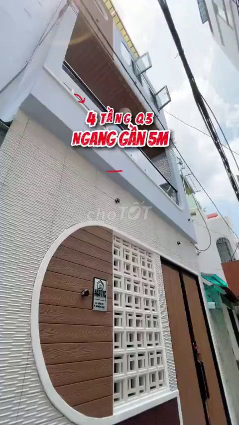 Bán nhà Quận 3, 4 tầng, ngang gần 5m, full nội thất