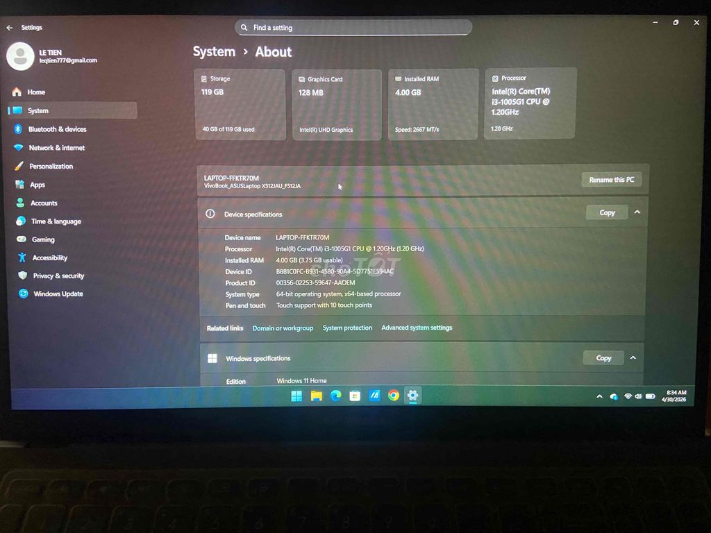 Asus Vivobook i3 1005G1 15.6 inch 4GB/128GB. Mua bán Laptop tại Quận Ba Đình Hà Nội được đăng bởi Lê Quốc Tiến hình 1