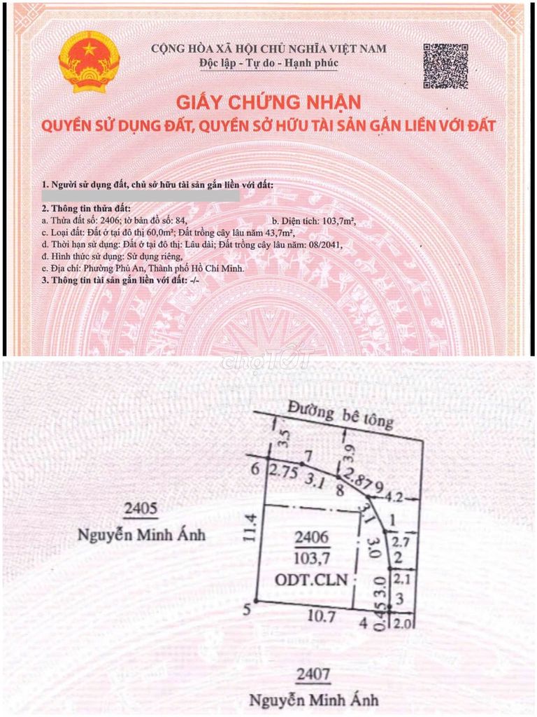 Bán đất 103.7m2 gần chợ Bến Thế, lô góc 2 mặt tiền