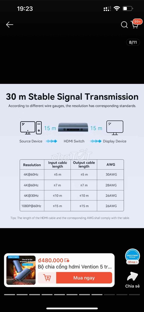 Bộ chia cổng HDMI 5 trong 1 ra 4K@60hz