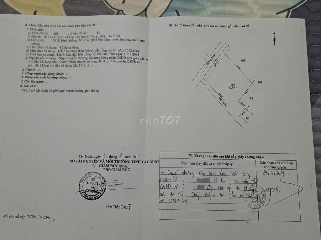 Đất trung tâm Thị xã Trảng Bàng, Tây Ninh. 2800m2
