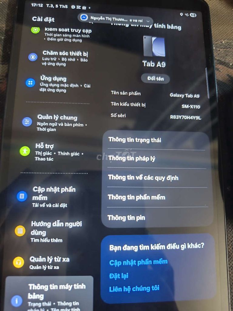 Samsung Galaxy Tab A9 Đen. Mua bán Máy tính bảng tại Thị xã Sơn Tây Hà Nội được đăng bởi việt quách hình 1