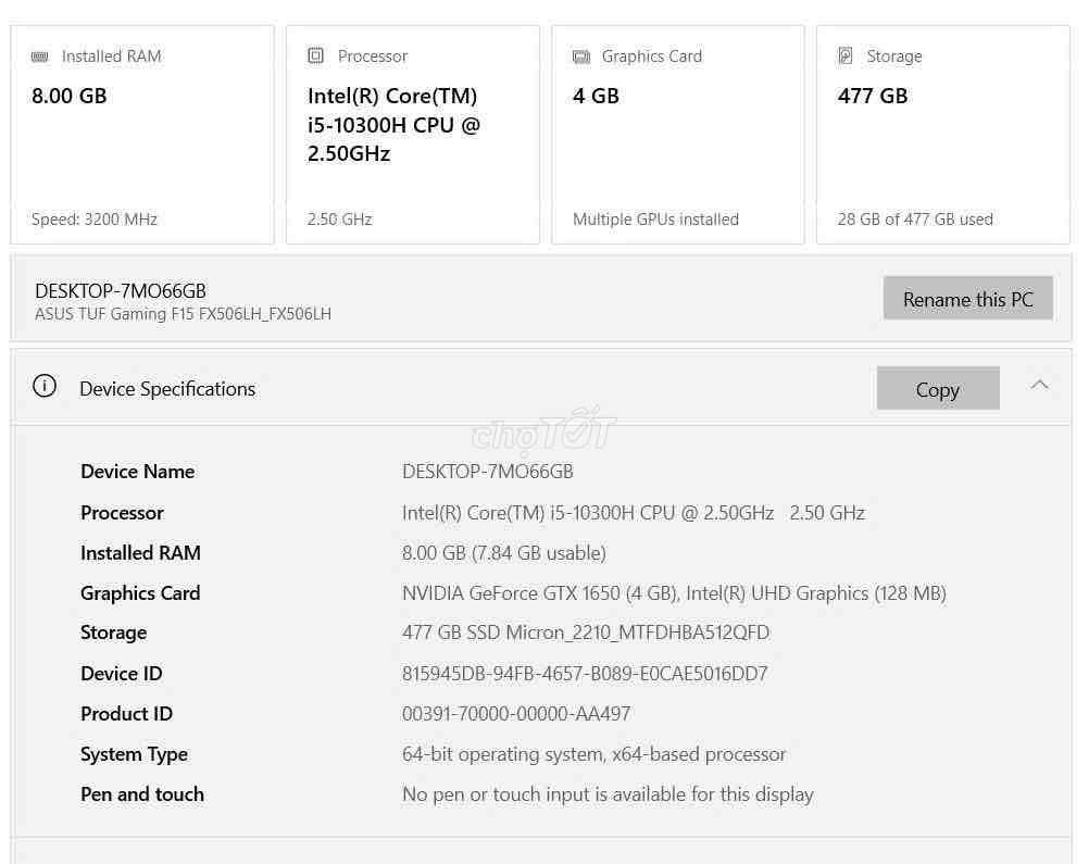 ASUS TUF Gaming F15 i5-10300H 8GB/477GB. Mua bán Laptop tại Quận 6 Tp Hồ Chí Minh được đăng bởi Andy Lau hình 1