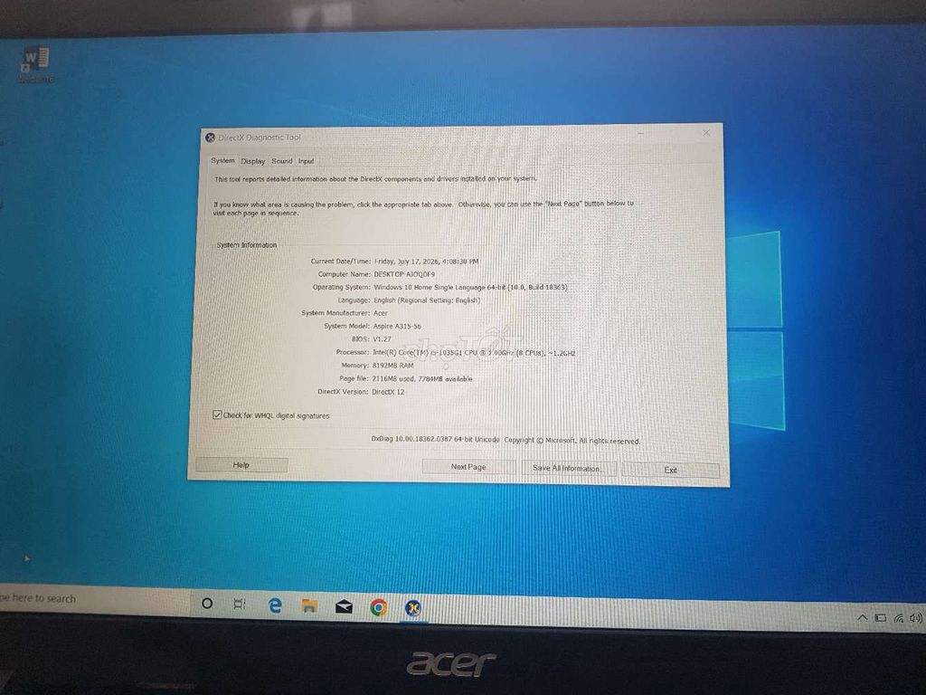Acer Aspire A315-56 i5 1035G1 15 inch 8GB/128GB . Mua bán Laptop tại Quận Tân Phú Tp Hồ Chí Minh được đăng bởi Lơi hình 1