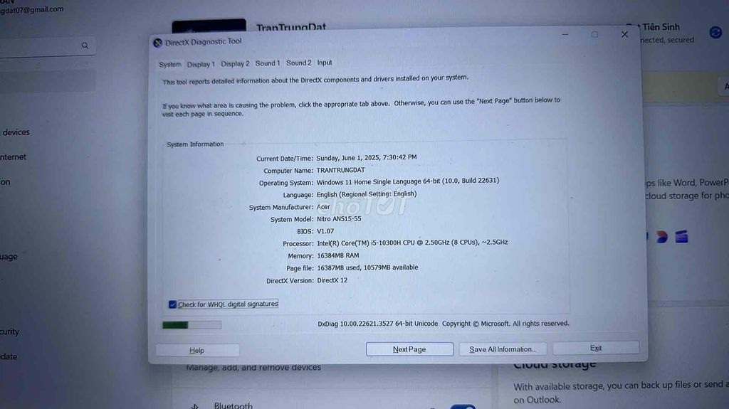Acer Nitro 5 Spin i5, RAM 16GB, SSD 256GB. Mua bán Laptop tại Thành phố Bắc Giang Bắc Giang được đăng bởi Trần Trung Đạt hình 3