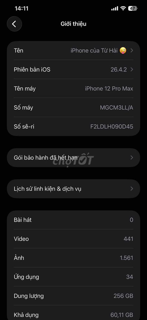 iPhone 12 Pro Max 256GB 99% mới bán hoặc gl dt hw. Mua bán Điện thoại tại Huyện Châu Thành Bến Tre được đăng bởi Từ Hải  hình 1