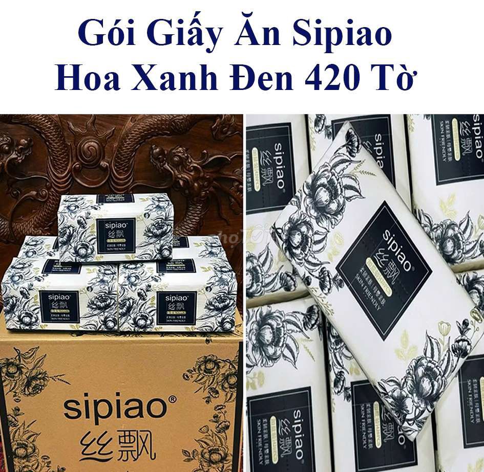 Gói Giấy Ăn Sipiao Hoa Xanh Đen 420 Tờ Siêu Dai