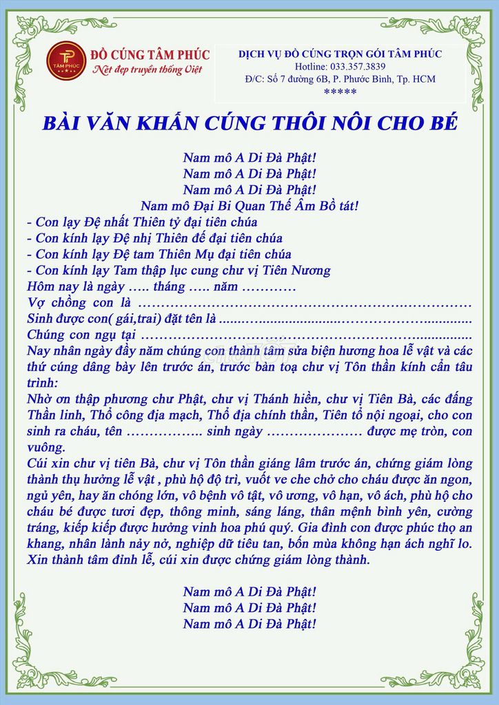Lưu Ngay Bài Văn Khấn Thôi Nôi Cho Bé. Dịch vụ tại Quận Ninh Kiều Cần Thơ được đăng bởi Đồ Cúng Tâm Phúc Cần Thơ hình 1