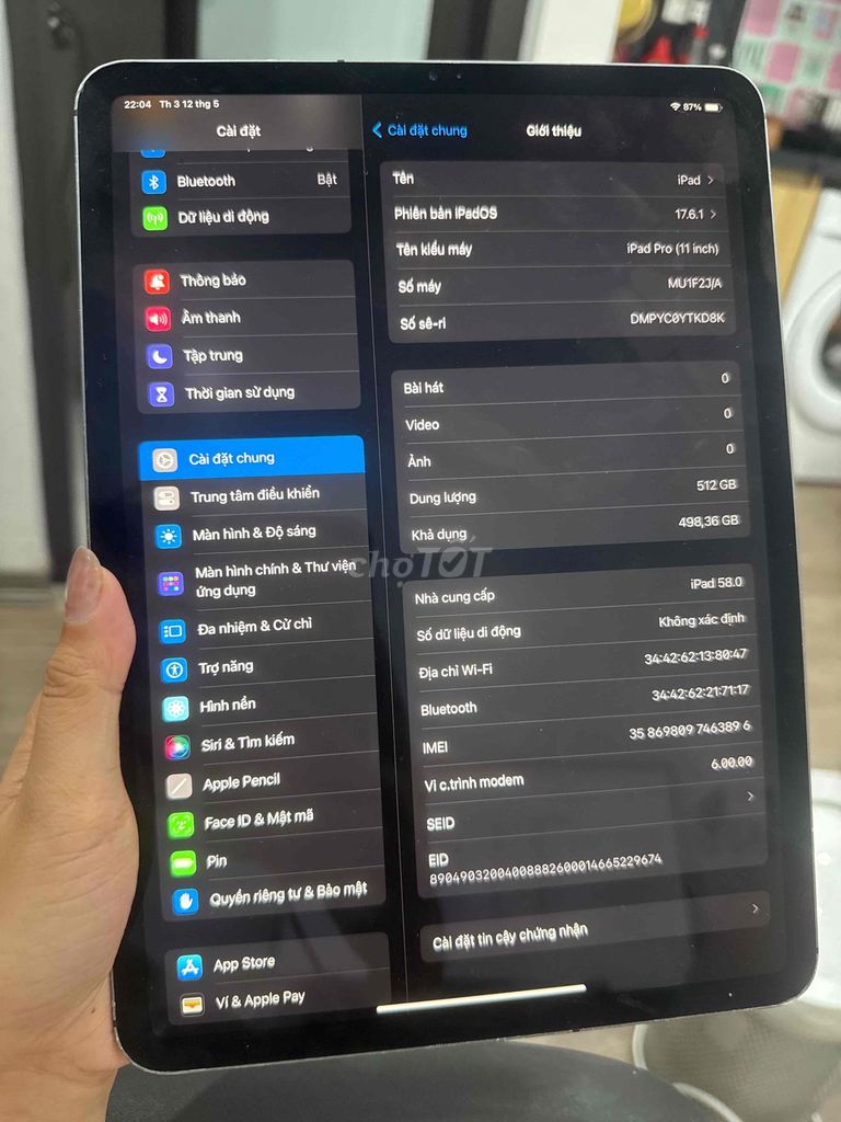 Apple iPad Pro 11 inch 512GB. Mua bán Máy tính bảng tại Quận Thanh Xuân Hà Nội được đăng bởi Vũ Thị Ngọc Ánh hình 1