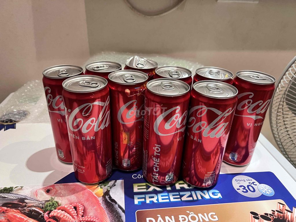 10 Lon Coca Cola nguyên bản (bóc giỏ, lẻ)