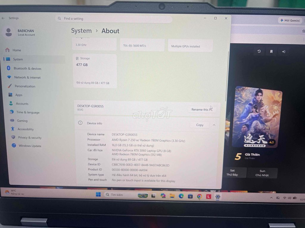 Lenovo Loq 15ahp10 AMD Ryzen 7 16GB/477GB RTX 5060. Mua bán Laptop tại Huyện Thọ Xuân Thanh Hóa được đăng bởi Nguyễn Tuấn hình 1
