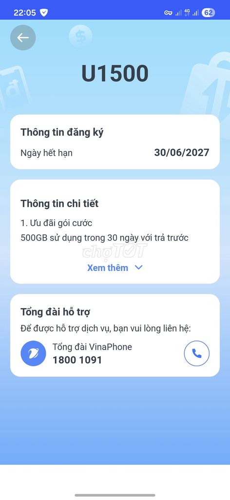 Sim VinaPhone U1500 500GB/30 ngày. Mua bán Phụ kiện (Màn hình, Chuột...) tại Huyện Thái Thụy Thái Bình được đăng bởi Đỗ quang hình 1