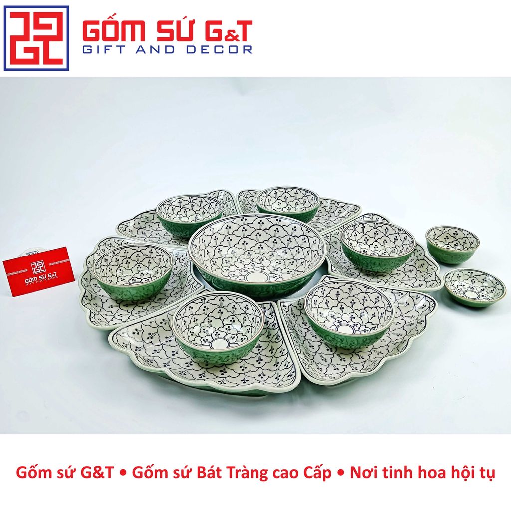 Bộ đồ ăn mặt trời vẽ hoa bèo size 55 cm Gốm Sứ G&T