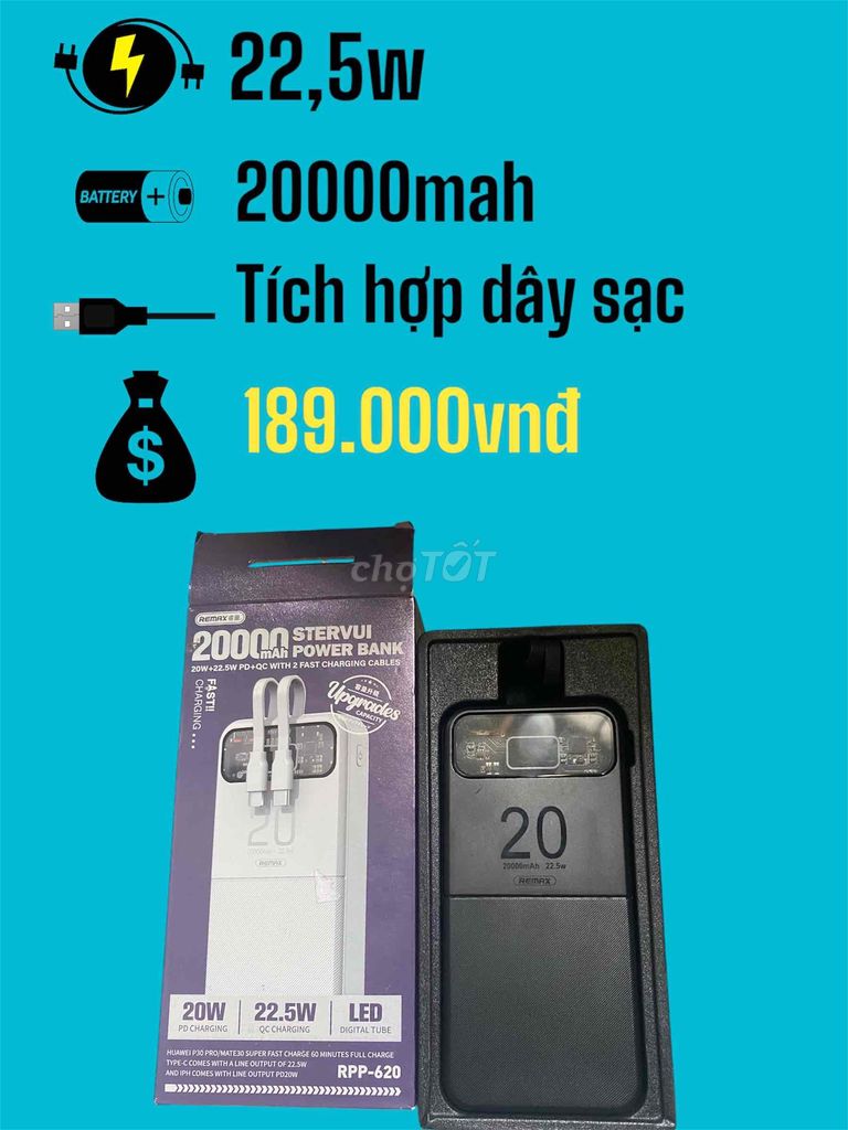 Sạc dự phòng Remax Rpp-620.20000mah.22.5w