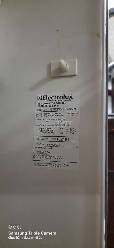 Tủ lạnh Electrolux ETB2300PC-RVN Bạc 230 lít. Mua bán Tủ lạnh tại Huyện Hoài Đức Hà Nội được đăng bởi Văn Lại hình 1