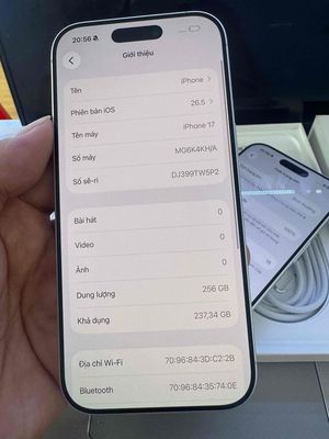 Apple iPhone 17 256GB Trắng 100% pin