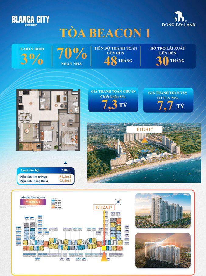 Căn 2PN+ Beacon view trực diện biển - Tầng trung, ngắm pháo hoa