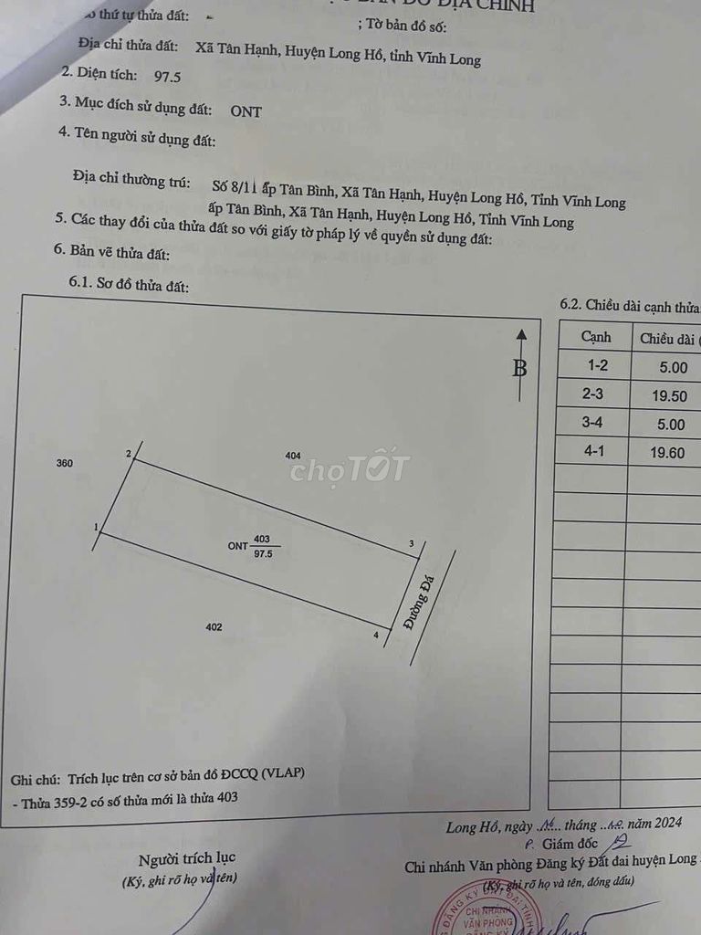 400 triệu, ĐẤT NỀN TÂN HẠNH, LONG HỒ, VĨNH LONG