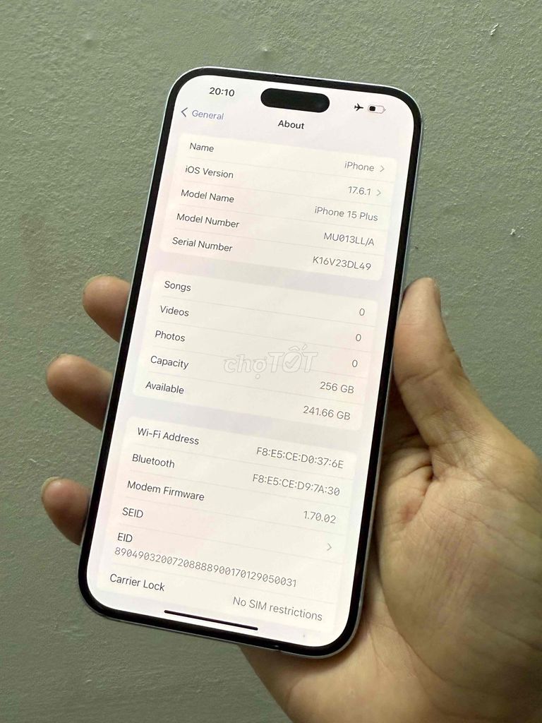 iphone 15plus  256Gb zin áp zin ốc còn BH Dài