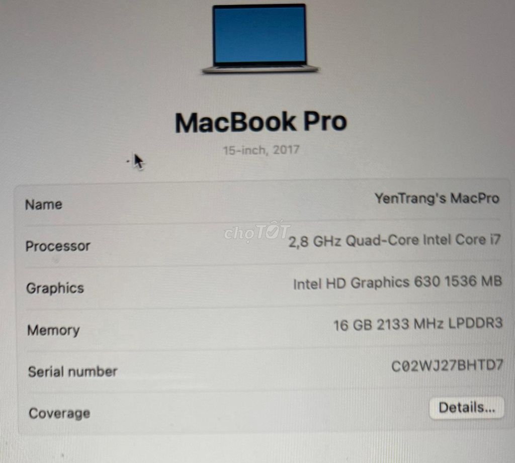 MacBook Pro 2017 15" Touch Bar, Quad-core 2.8Hz i7. Mua bán Laptop tại Quận 12 Tp Hồ Chí Minh được đăng bởi votan hình 1