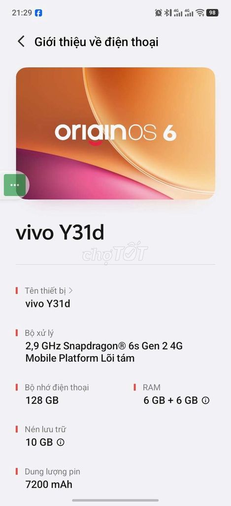 Vivo Y31d 6GB/128GB 2 sim. Mua bán Điện thoại tại Huyện Nhơn Trạch Đồng Nai được đăng bởi Nhân CM hình 1