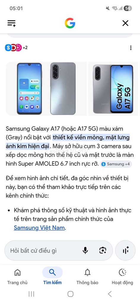 Samsung Galaxy A17 Xám 6.7 inch. Mua bán Điện thoại tại Quận Ngũ Hành Sơn Đà Nẵng được đăng bởi Giang hình 1