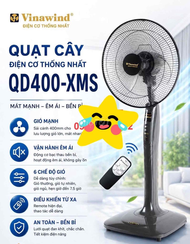Quạt cây Vinawind QD400-XMS điều khiển từ xa. Mua bán Quạt tại Huyện Hoài Đức Hà Nội được đăng bởi long hình 1