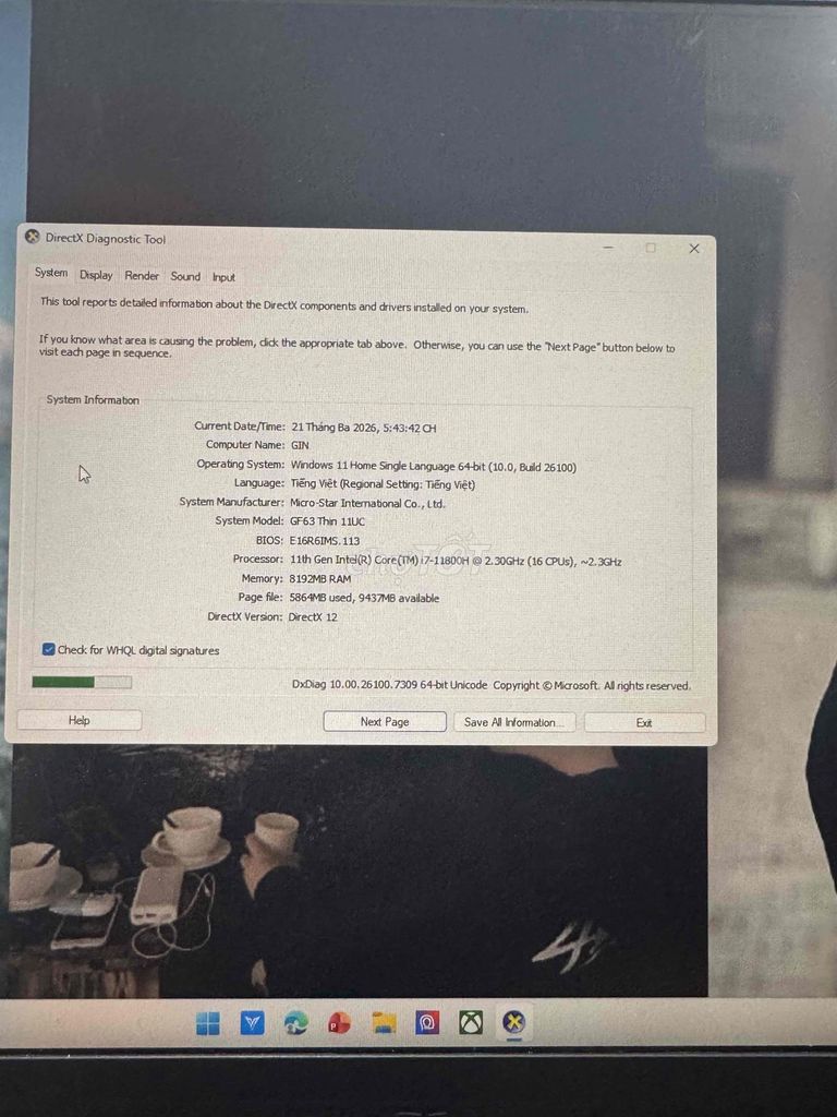 MSI GF63 Thin 11UC i7 11800H 8GB/512GB. Mua bán Laptop tại Thành phố Thủ Đức Tp Hồ Chí Minh được đăng bởi Trà My hình 1