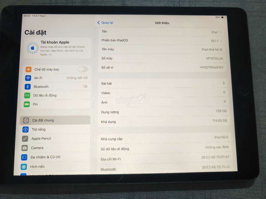 Ipad gen 8 128gb wifi 4G giao lưu