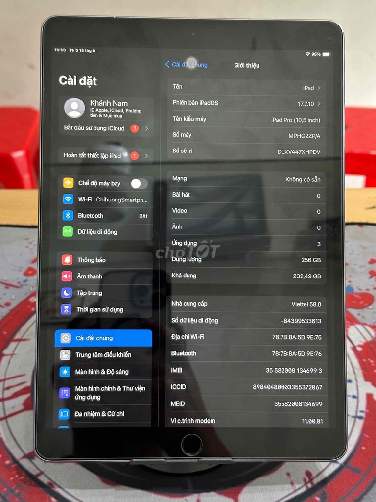 Apple iPad Pro 10.5 256GB Xám 4G Wifi. Mua bán Máy tính bảng tại Quận Đống Đa Hà Nội được đăng bởi Nam Đường Láng hình 1