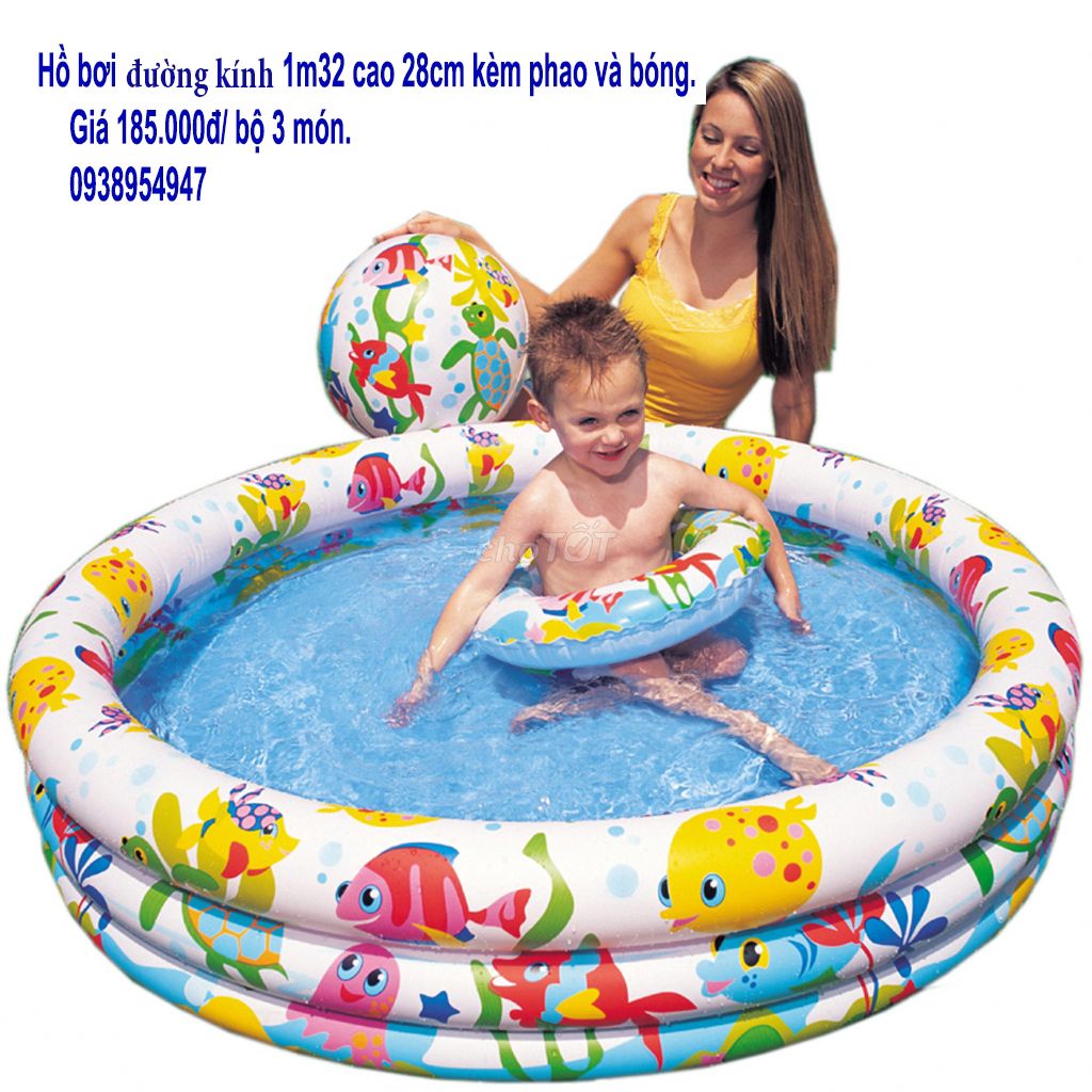 Bộ hồ bơi phao 3 món cho bé 132x28cm + phao + bóng